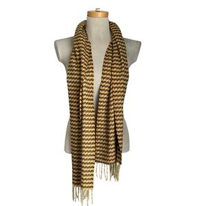 100% Cashmere Houndstooth Plaid Made in Scotland Beige Tan Mustard Yellow Scarf